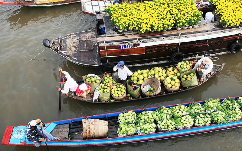 Du khách tham quan và thưởng thức trái cây tươi ngon tại vườn ở Cái Bè